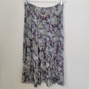 Cabi 100% Silk Sz Large Smocked Maxi Waist Skirt Floral Print Blue Brown‎ Lined